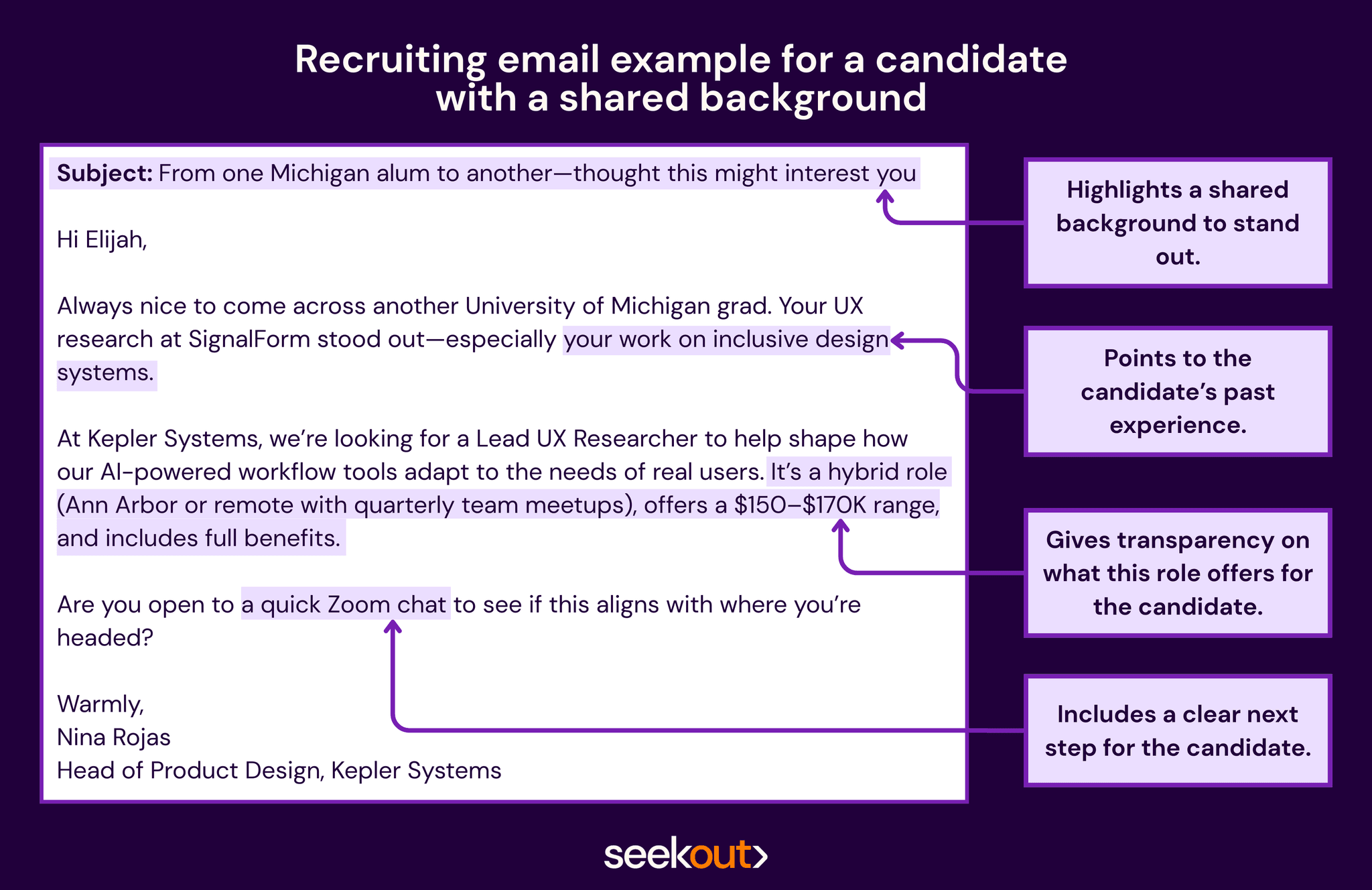 Recruiting email example: shared background