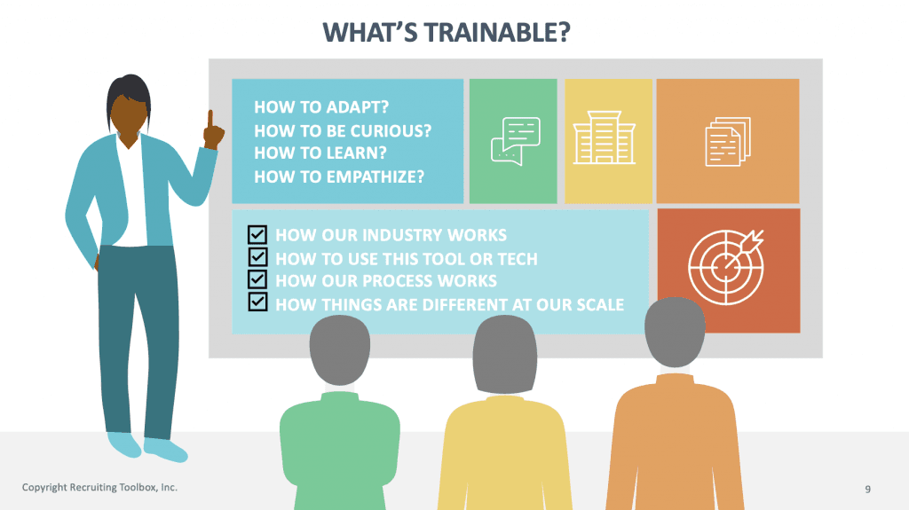 An illustration provided by Recruiting Toolbox on determining what job role requirements are trainabl.e