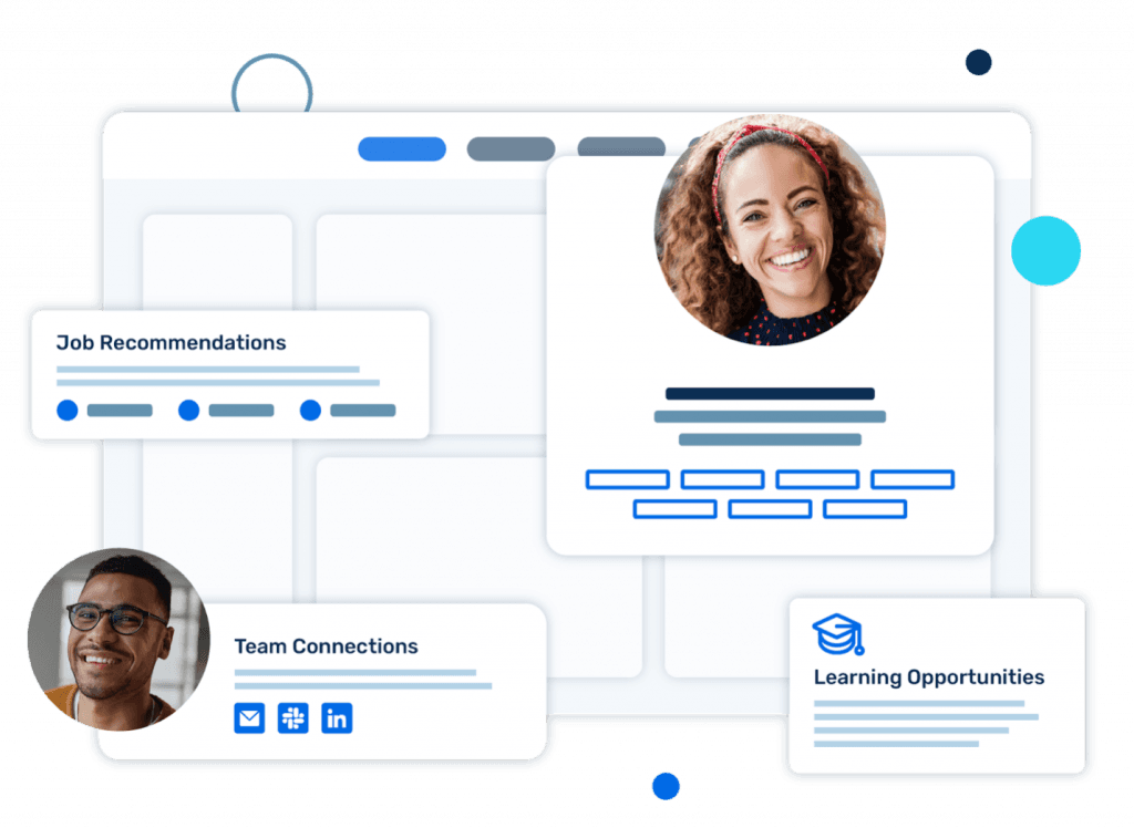 A visual display of SeekOut Grow's internal employees' learning paths and career recommendations.