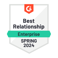 A G2 badge for Best Relationship, Enterprise Spring 2024
