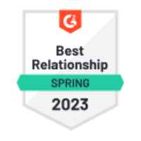 A G2 badge for Best Relationship, Enterprise Spring 2023