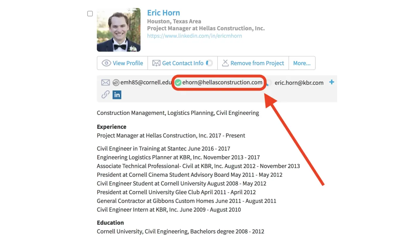 A screenshot of a candidate profile in the SeekOut application. 