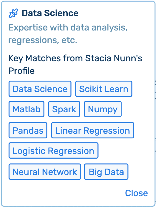 Screenshot of SeekOut Application's Key Matches.