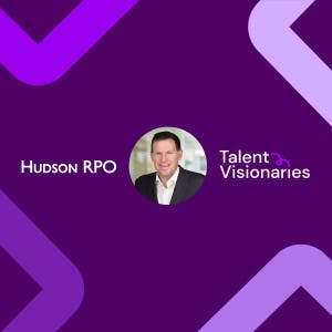 Circular headshot of Darren Lancaster, CEO of Americas and EMEA at Hudson RPO on a dark purple background with Hudson RPO logo to the left and SeekOut's Talent Visionaries logo to the right