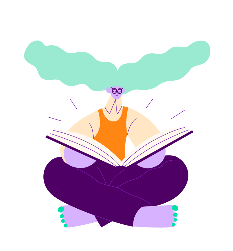 Illustration of character reading book