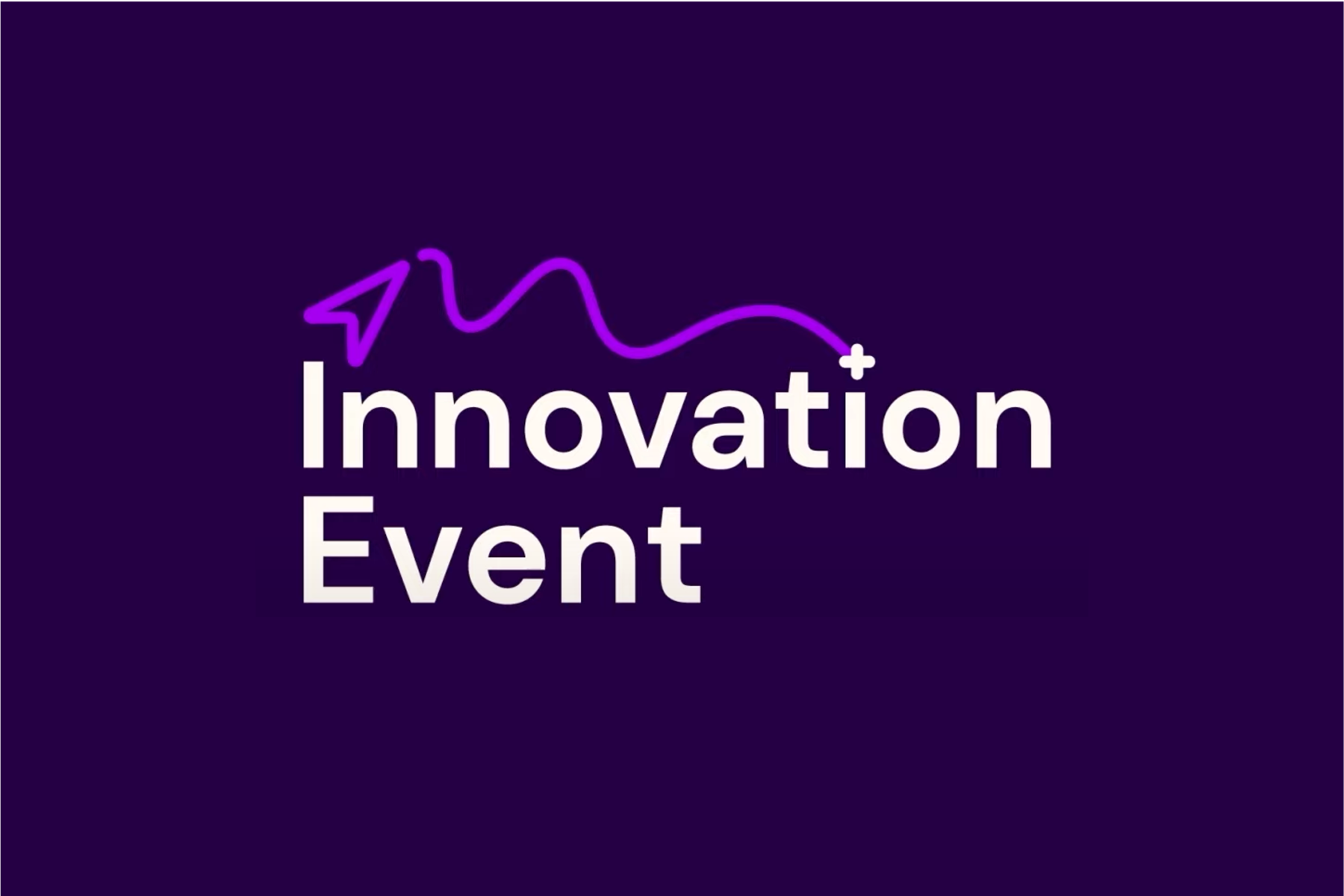White logo text reading "Innovation Event" on a dark purple background