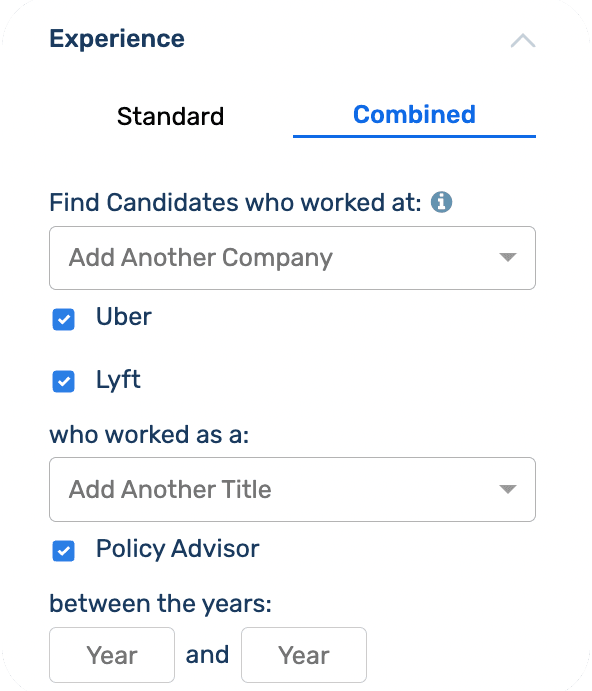 SeekOut application's combined filters.