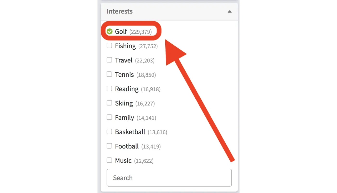 A screenshot of the SeekOut application's Interest filter. 