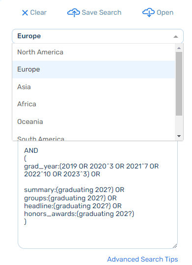 SeekOut application's region filter.