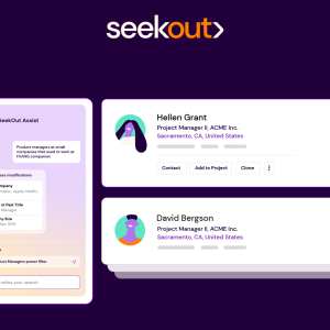 An image of the conversational search interface on the left and two qualified candidates resulting from that search on the right 